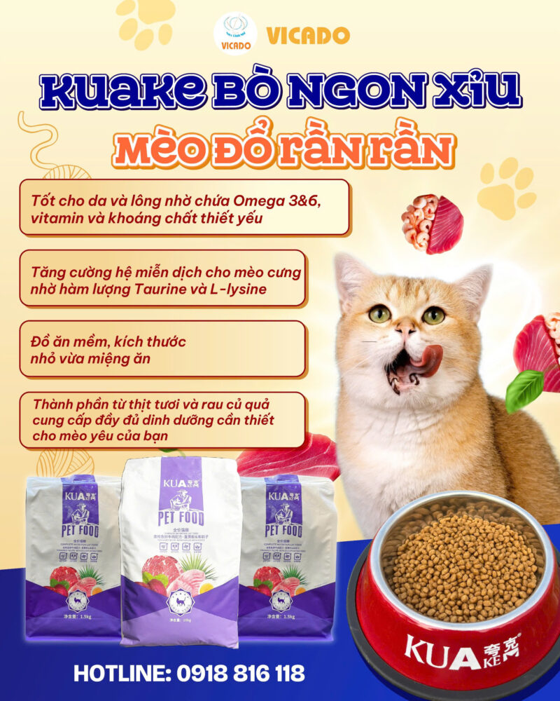 Thức ăn hạt cao cấp Kuake vị bò 1.5kg